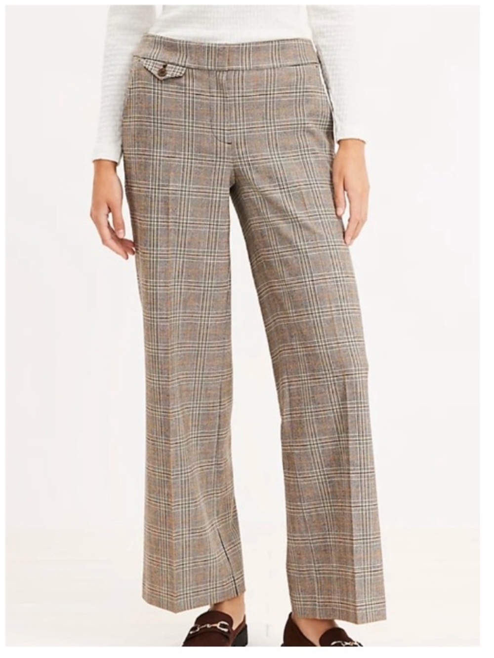 Ann Taylor LOFT Tartan Plaid Mid-Rise Wide Leg Trouser Pant Preppy Brown 8P